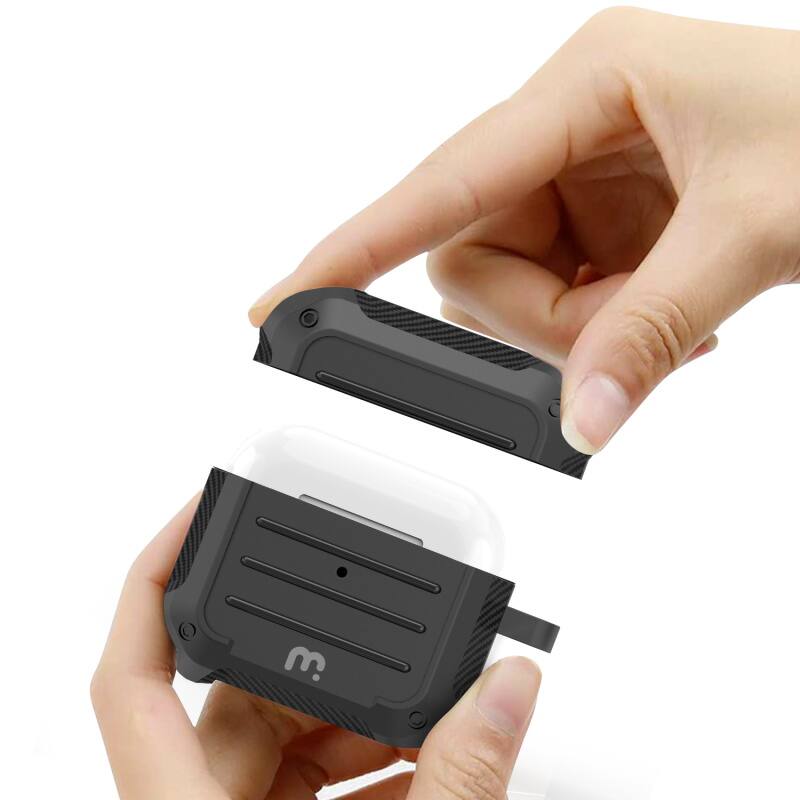 Alt View 3. Mybat Pro - MyBat Pro Carbon Fiber Shockproof Protective Case for Apple AirPods 3 with Wireless Charging Case - Black - Black.