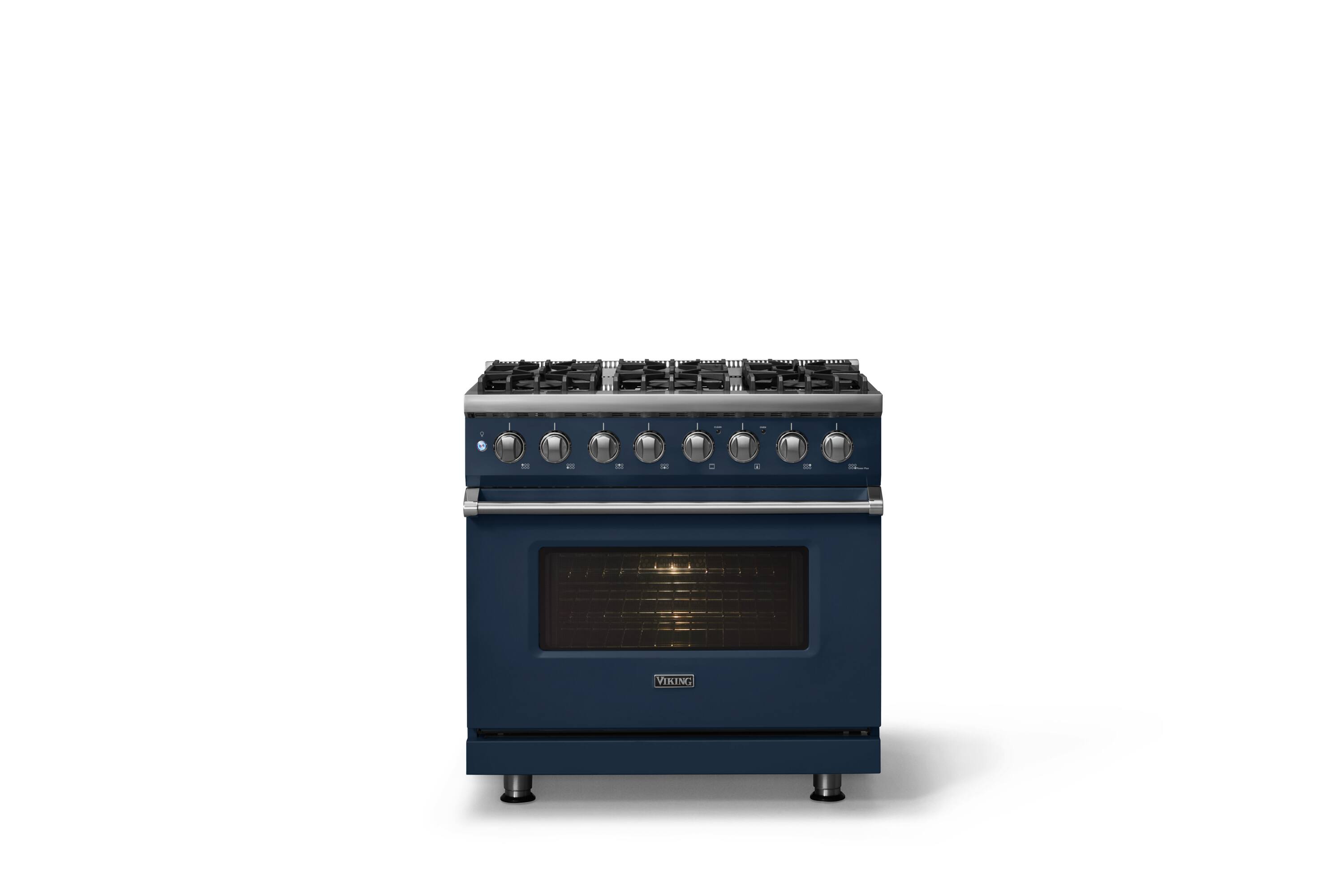 Alt View 1. Viking - 36 in. Wide 6 Burner Pro 5 Series 5.6 Cu. Ft. Freestanding Sealed LP Dual Fuel Convection Range - Slate Blue - Slate Blue.