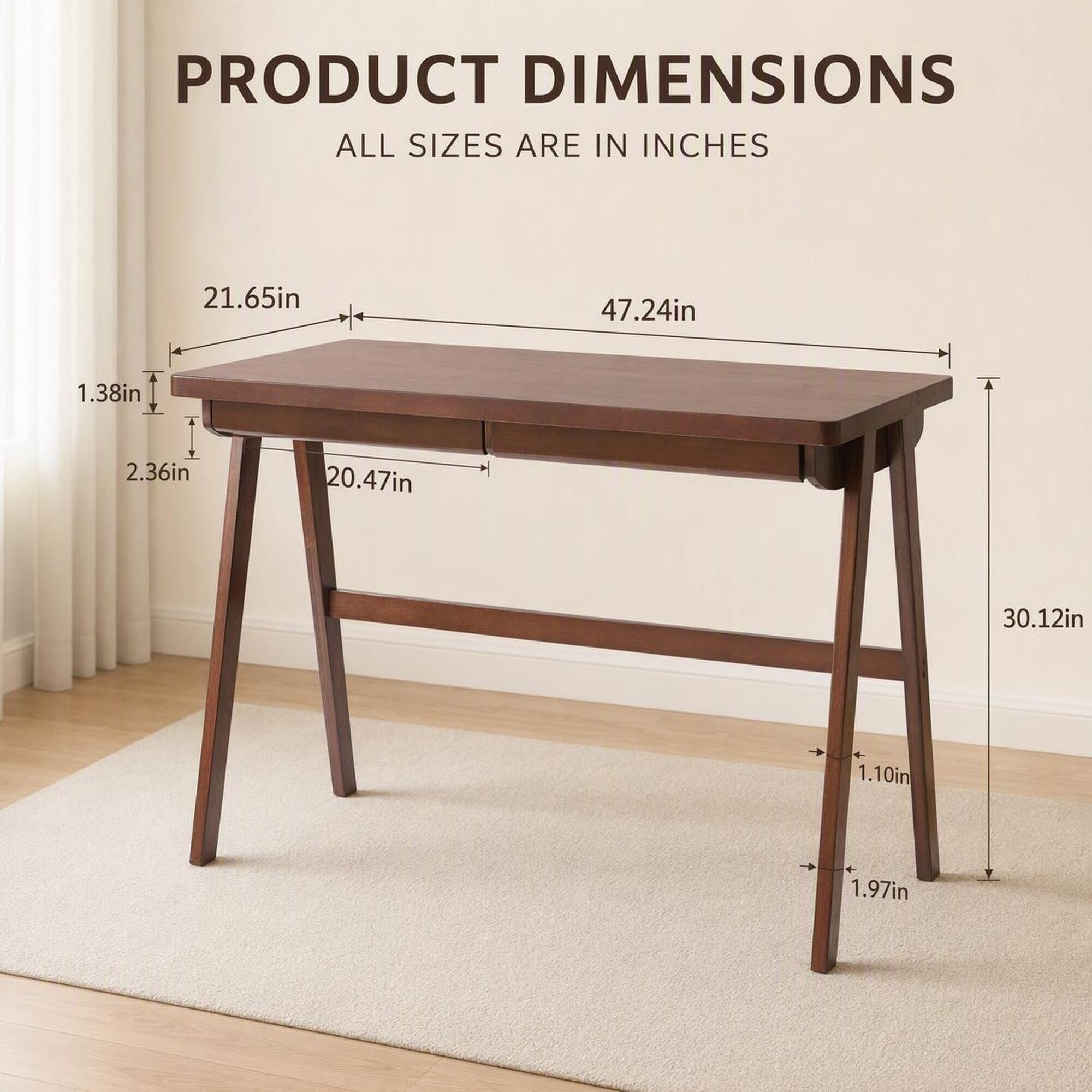 PRODUCT DIMENSIONS  
ALL SIZES ARE IN INCHES

21.65in  
47.24in  
1.38in  
2.36in  
20.47in  
30.12in  
1.10in  
1.97in