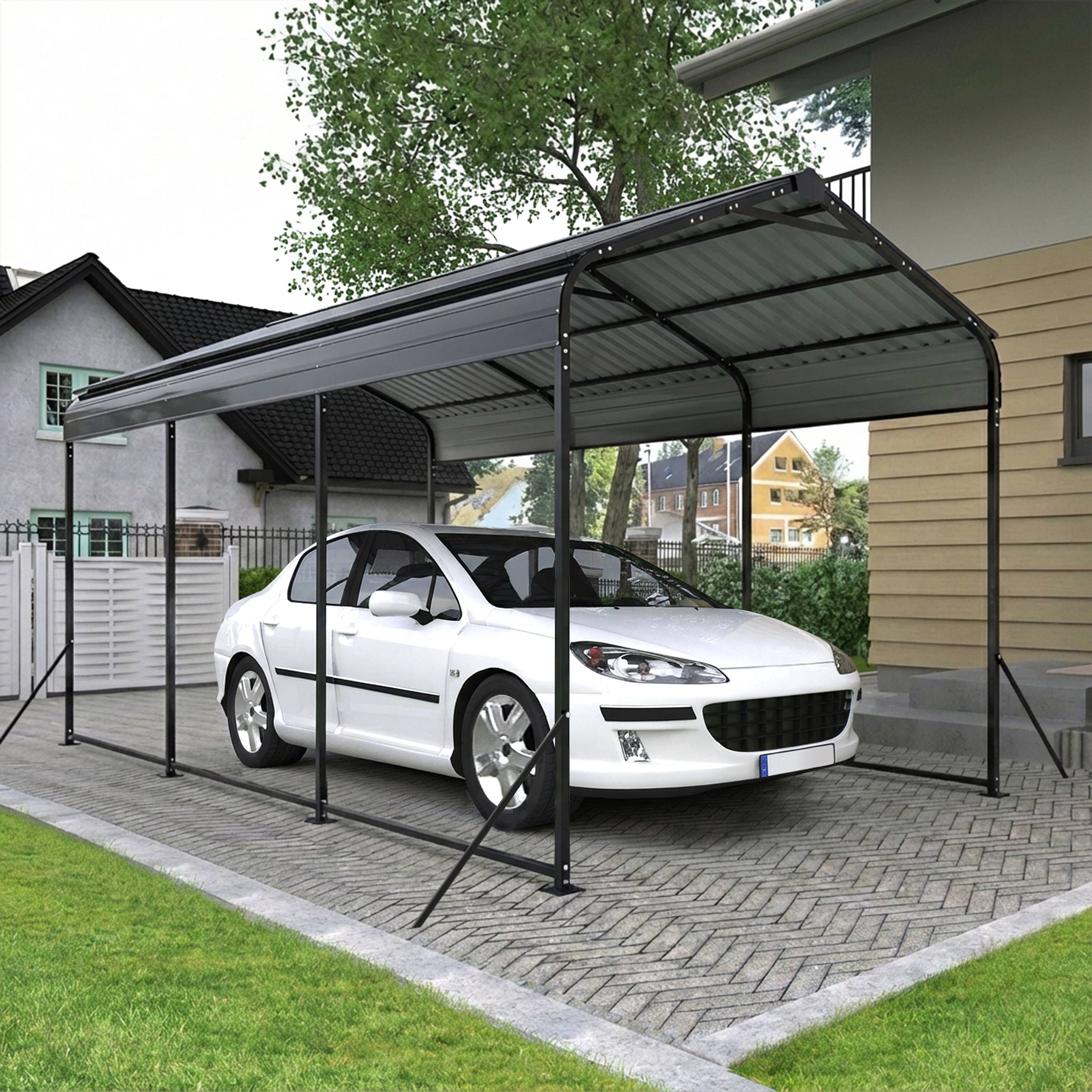 Angle. Nuu Garden - 15 x 10 FT Metal Carport with Enhanced Base Outdoor Heavy Duty Garage, All-Weather Car Canopy and Shelter - Dark Gray.