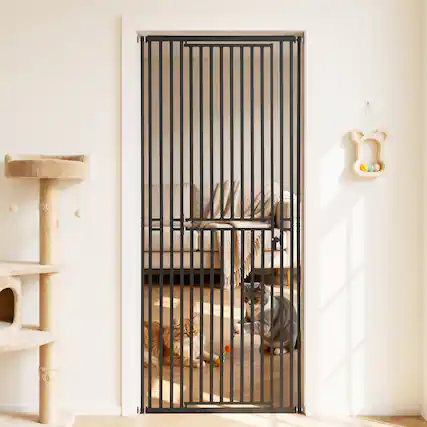 Front. VEVOR - Extra Tall Pet Gate for Cats,28-34 in Adjustable Width,78.7 in High Dog Gate, with Pressure Mount Kit and Wall Mount Kit - Black.