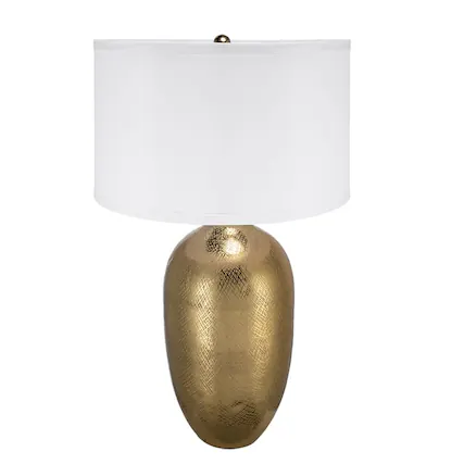 Front. Luckbyte - D18x31" Round Aluminum Gold Table Lamp White Fabric Shade Lamp Shade Assembly Required.