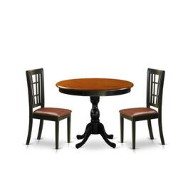 East West Furniture - 3-Piece Dinner Table Set Contains a Dining Table and 2 Faux Leather Kitchen Chairs with Slatted - Multi-Color