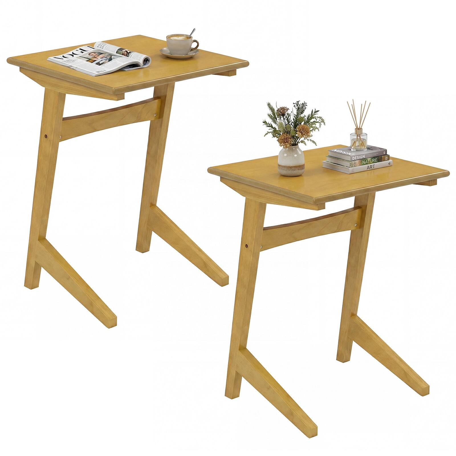 Gymax - Wood Sofa Side Table Set of 2 w/Wood Veneered Top & Solid Rubber Wood Frame - Natural price history on PriceWatchPro