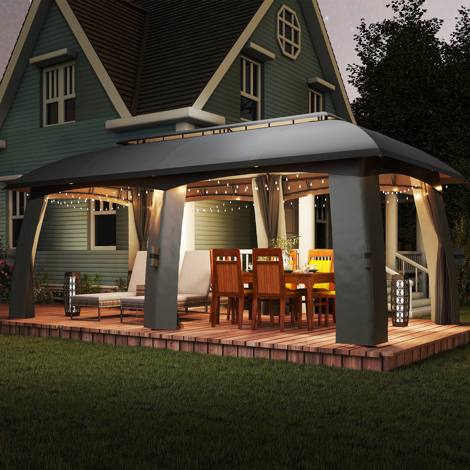 Alt View 4. Outsunny - Patio Gazebo, Outdoor Gazebo Canopy Shelter with Netting, Vented Roof, Steel Frame for Garden, Lawn - Dark Gray.