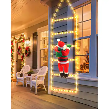 Front. MOSZAR LLC - Christmas Ladder Lights with Santa, 2.5ft Warm White, 8-Mode Waterproof Decor - red.