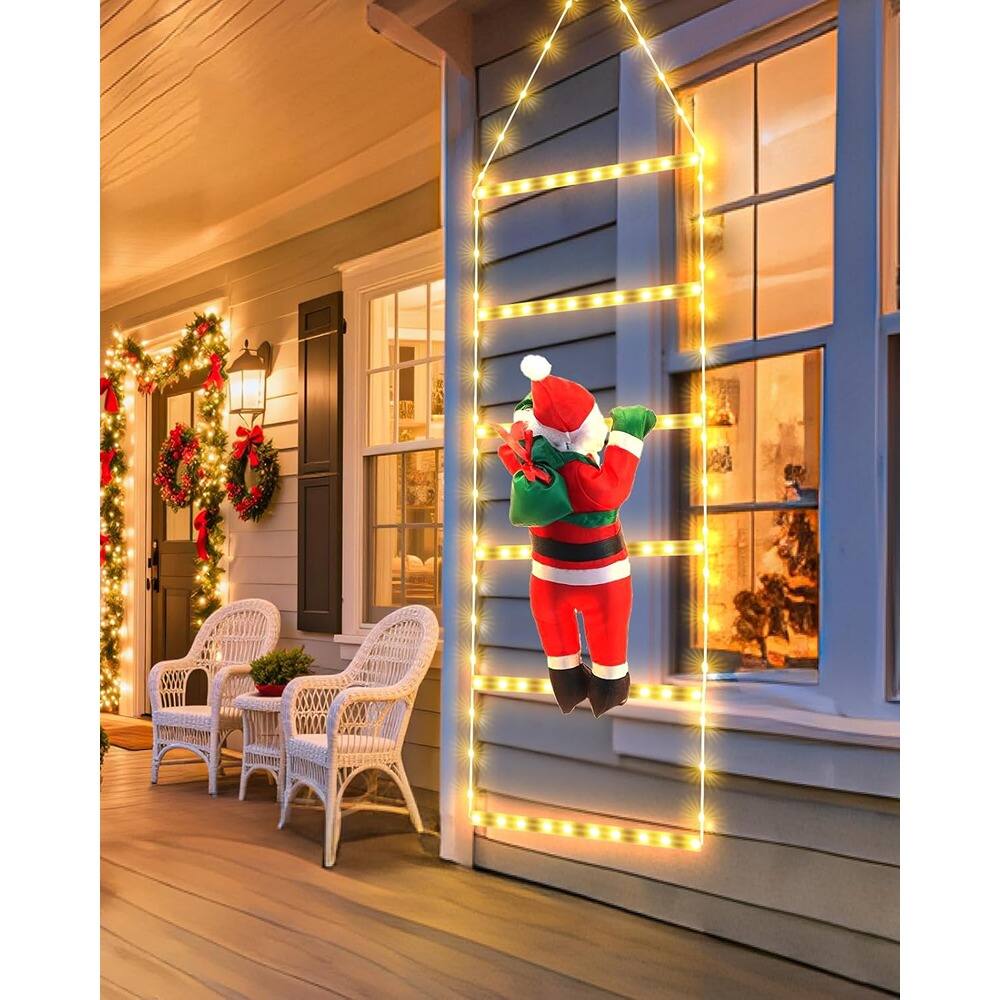 Front. MOSZAR LLC - Christmas Ladder Lights with Santa, 2.5ft Warm White, 8-Mode Waterproof Decor - red.