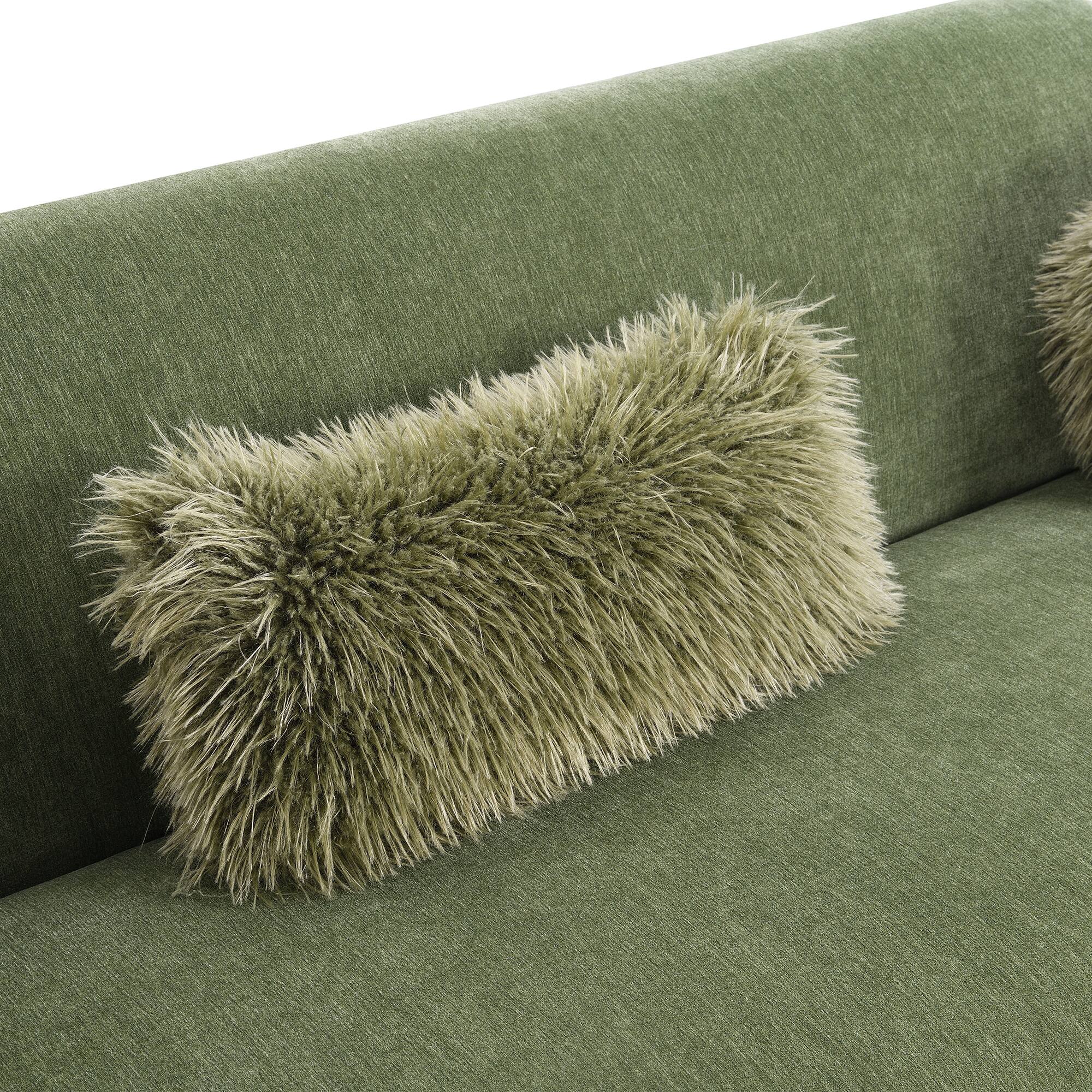 Alt View 5. Vaczon - 3-Seater Chenille Sofa Plush Bench Seating with Pocket Coil Support, Faux Fur Accent Cushions, Cozy Living Room Couch - Olive Green.