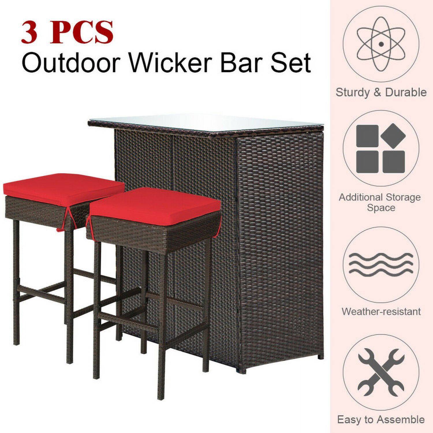 3 PCS Outdoor Wicker Bar Set

- Sturdy & Durable
- Additional Storage Space
- Weather-resistant
- Easy to Assemble