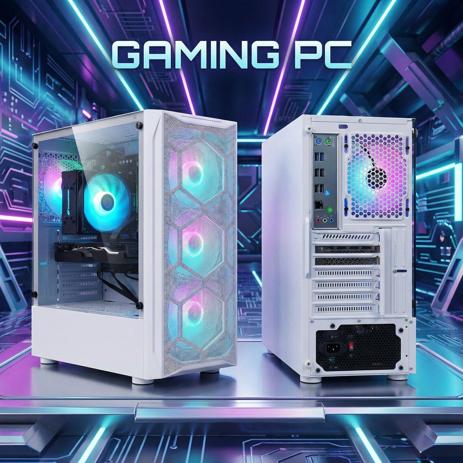Left. STGAubron - STGAubron Gaming PC Desktop Computer, Intel Xeon E5 up to 3.3Ghz, Radeon RX 590 8G, 32G RAM, 1TB SSD, USB WiFi 6, Win11H - White.