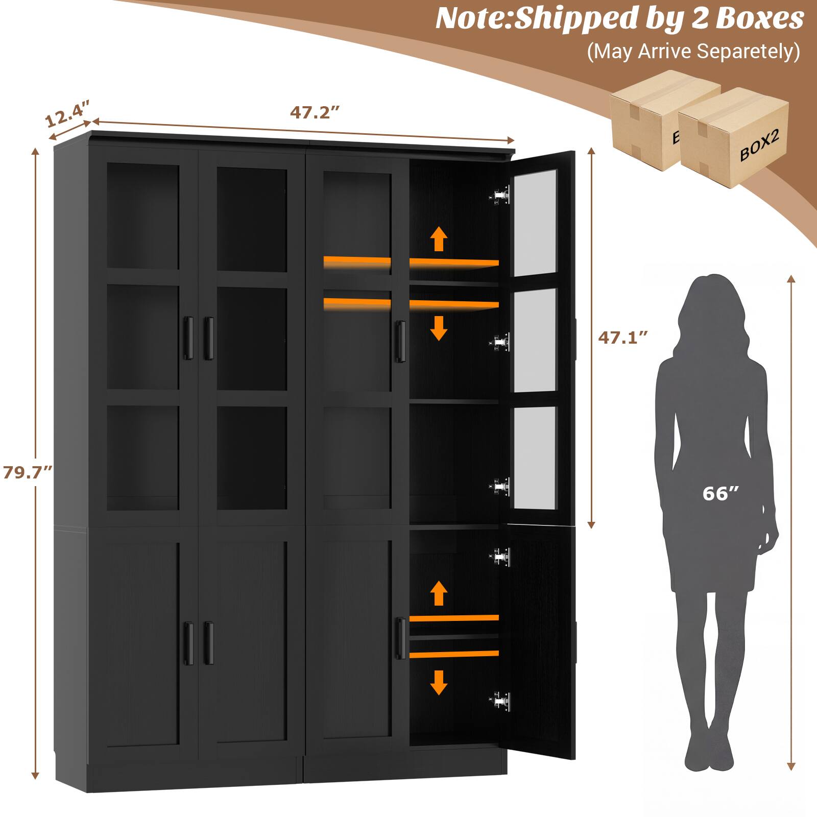 Note: Shipped by 2 Boxes (May Arrive Separately)

12.4"  
47.2"  
79.7"  
47.1"  
66"
