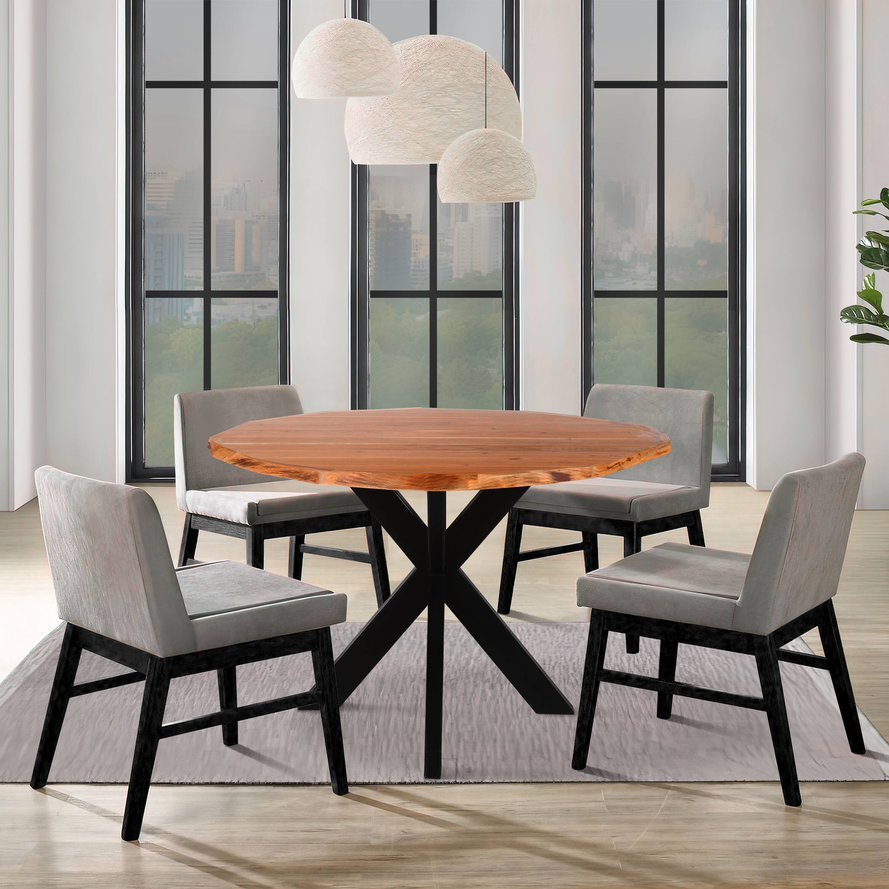 Alt View 6. Manhattan Lane - Kuri 41 Inch Handcrafted Live Edge Round Dining Table with a Natural Brown Acacia Wood Top and Black Iron Legs - Brown, Black.