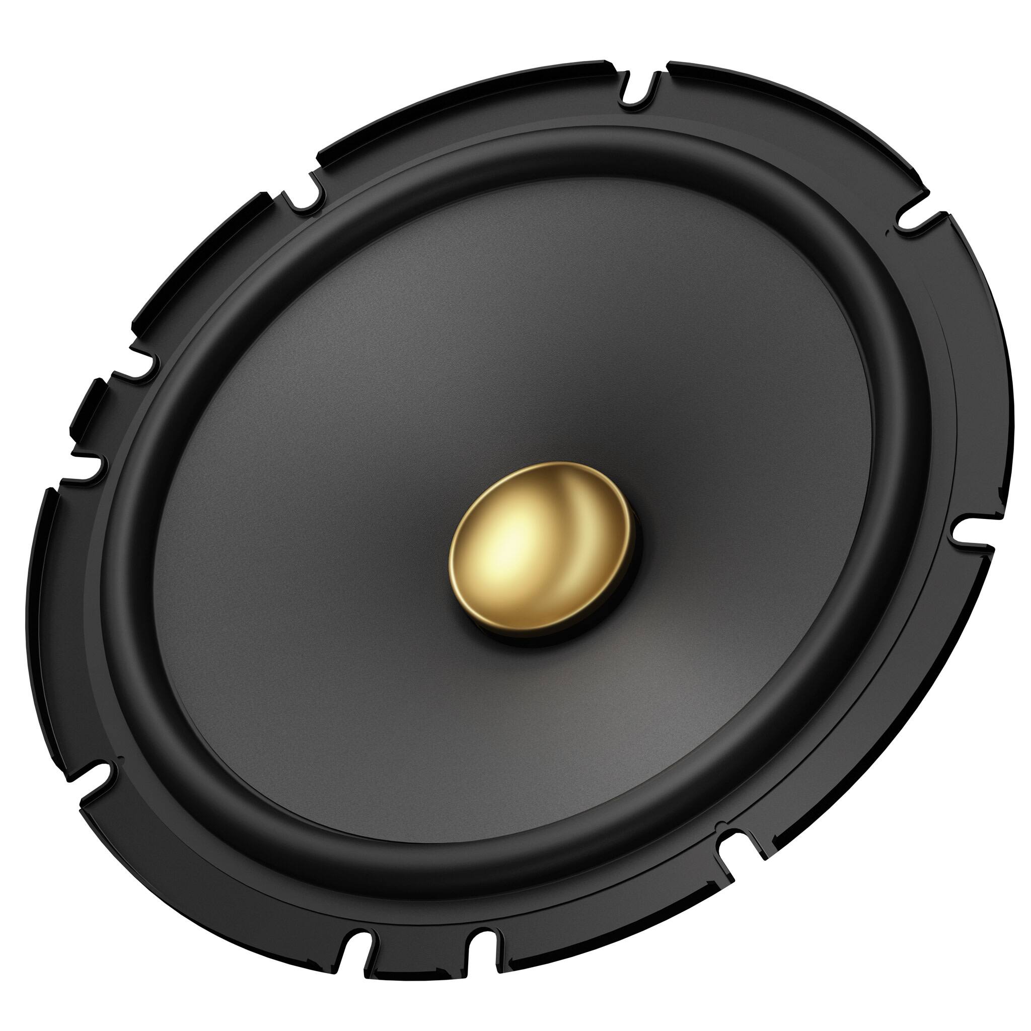 Back. Pioneer - 6.5" - 2-way, 350 W Max Power, Carbon/Mica-reinforced IMPP™ cone, 20mm PEI dome Tweeter - Component Speakers (pair) - Black.