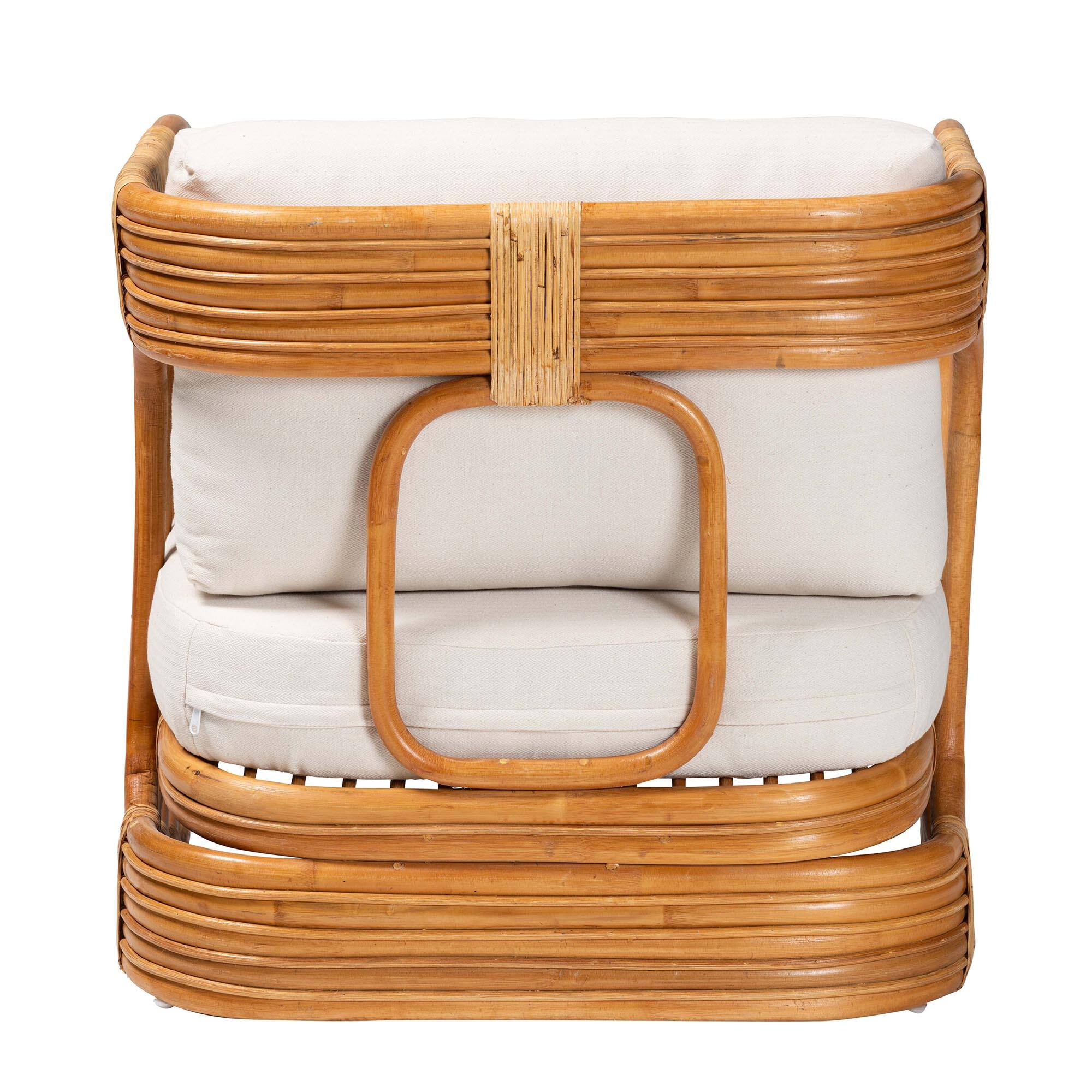 Back. bali & pari - Corsa Modern Bohemian Natural Rattan Arm Chair - Light honey/White.
