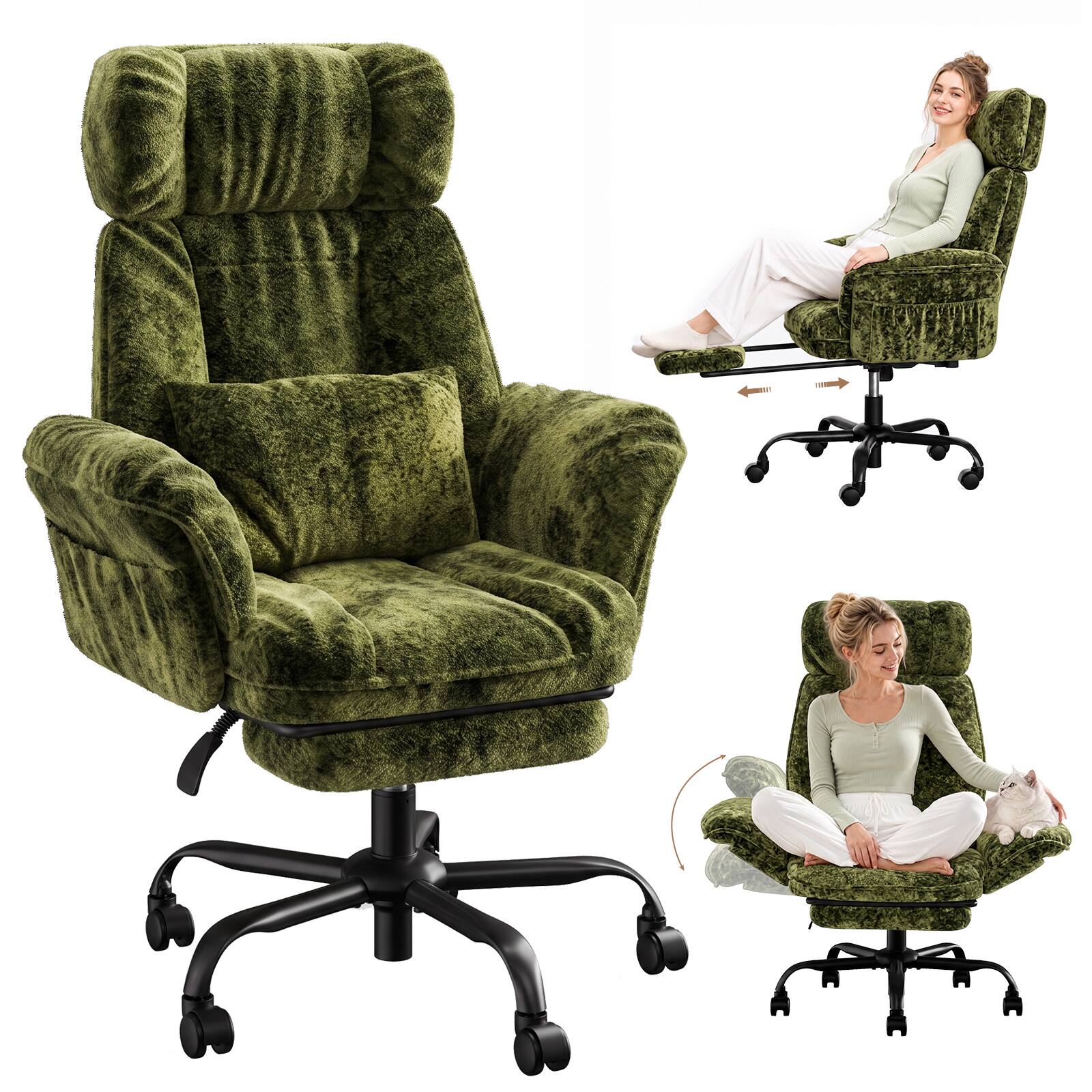 Alt View 5. Bestier - Ergonomic Office Chair with Massage, Adjustable Headrest and Armrest Criss Cross Comfy Vanity Chair for Home Office - Green.
