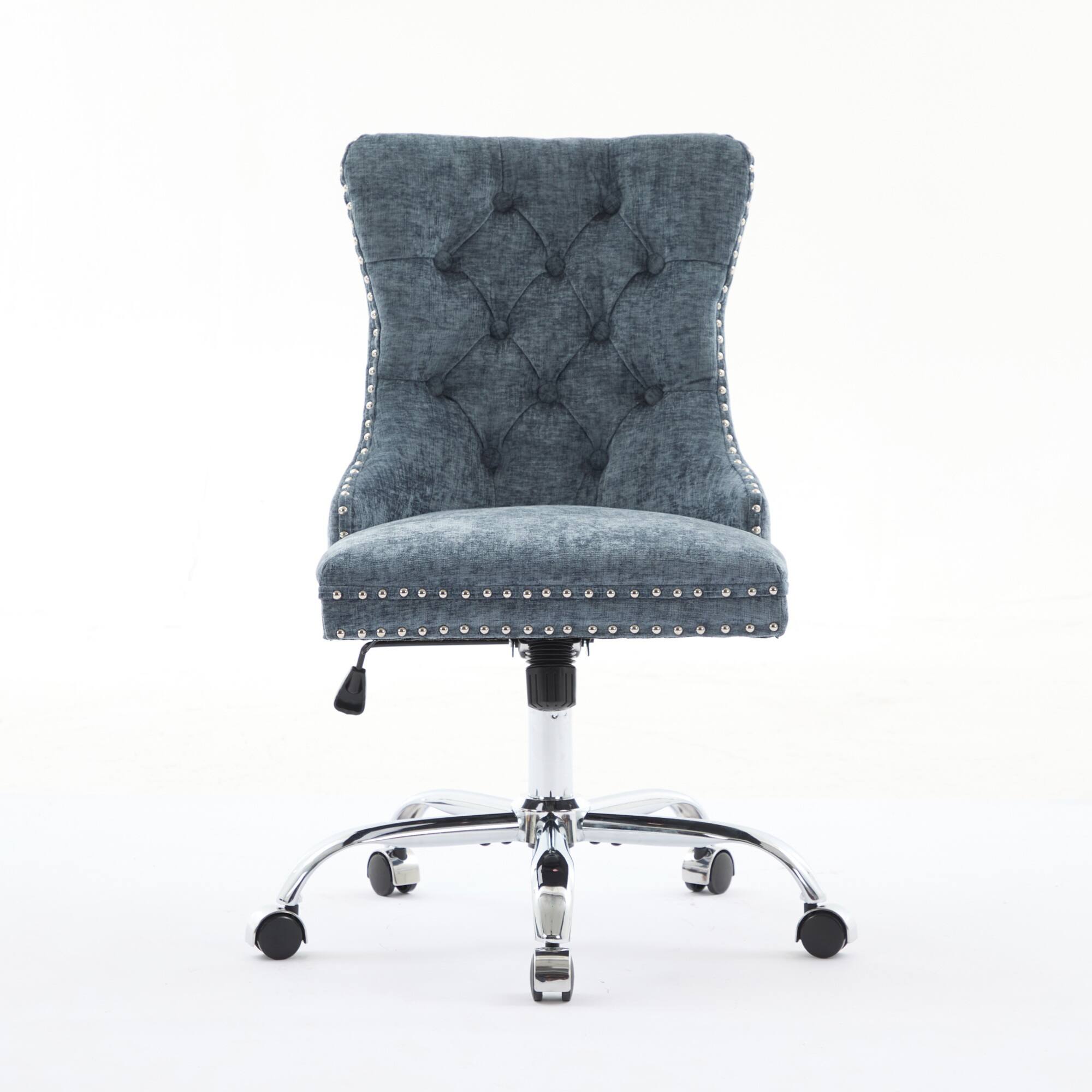 Alt View 6. Spaco - Spaco Office Chair, Executive Chair with Modern Chenille, Tufted Button, Chrome Base, Adjustable Swivel, for Home Office - Light Blue.