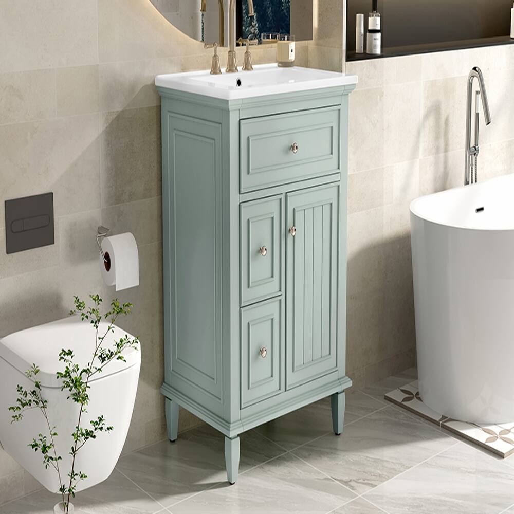 Alt View 2. Loheer - Loheer 24 inch bathroom vanity with sink, green bathroom vanity cabinet, vanity with adjustable shelf and ceramic basin - Green.