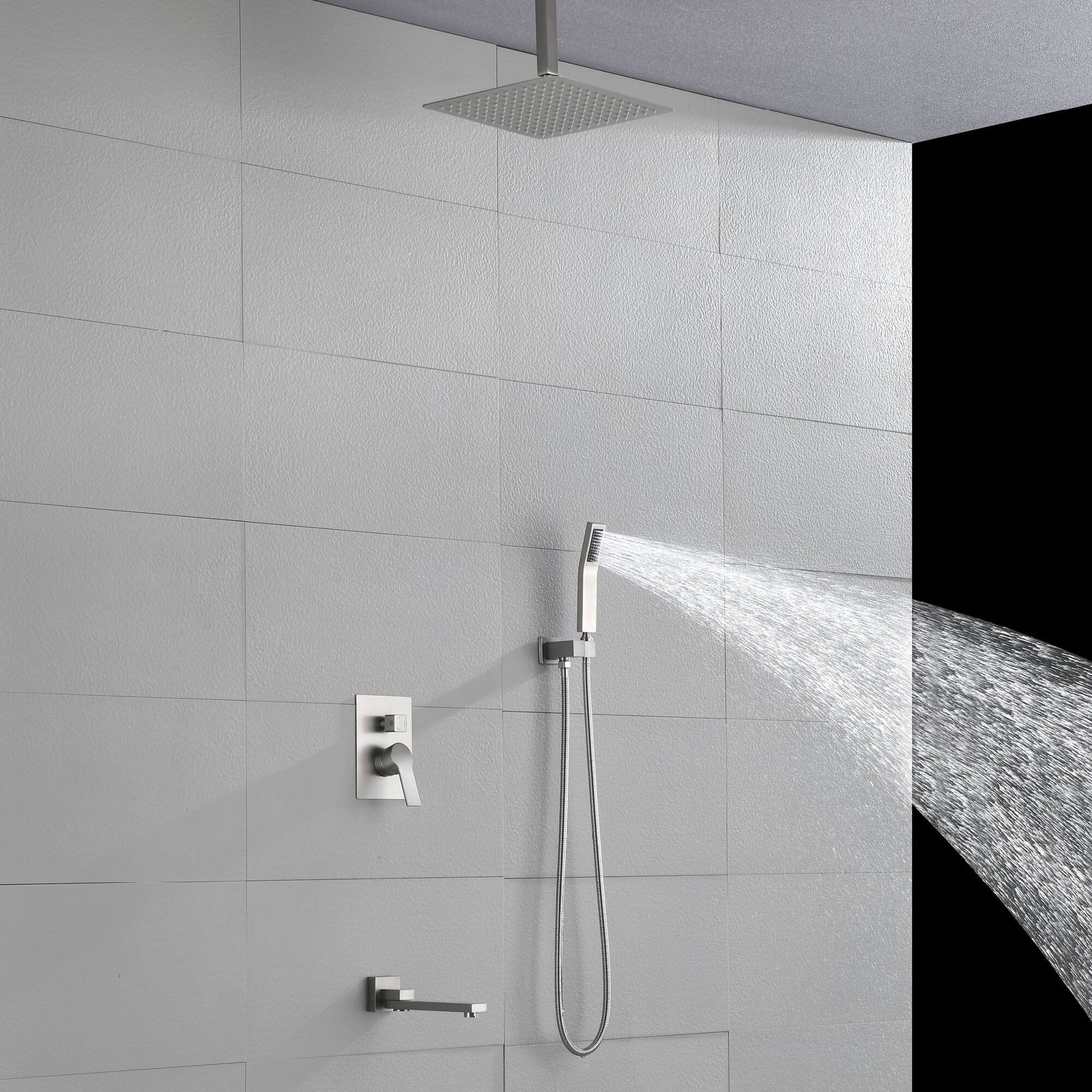 Alt View 2. Boyel Living - Brushed Nickel 12-Inch Rain Shower System Brass SUS304 3-Function Valve Handheld 180° Spout cUPC - Brushed Nickel.