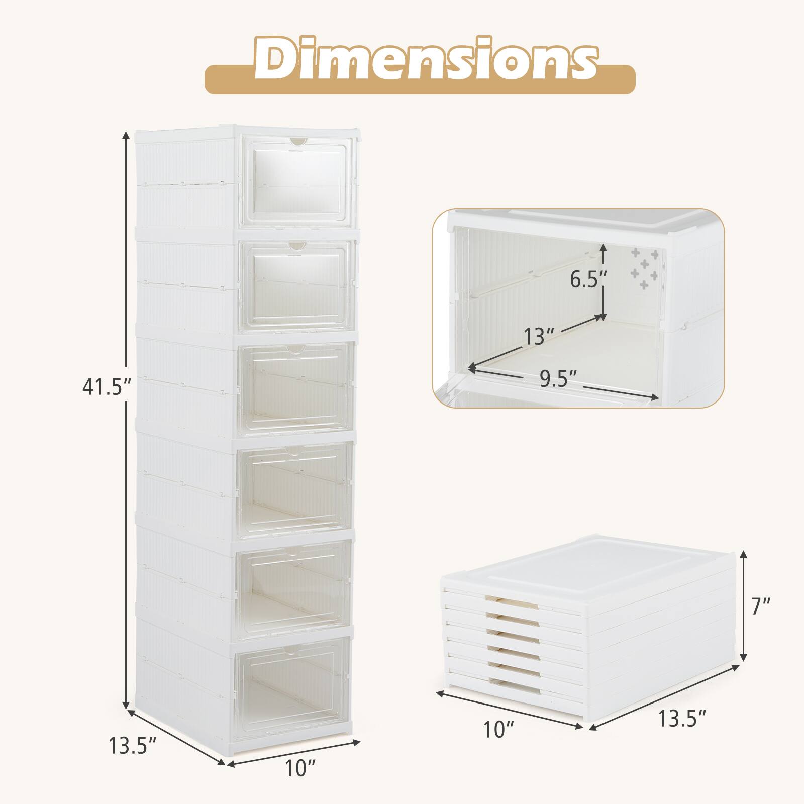 Dimensions
6.5"
13"
41.5"
9.5"
7"
13.5"
10"
10"
13.5"