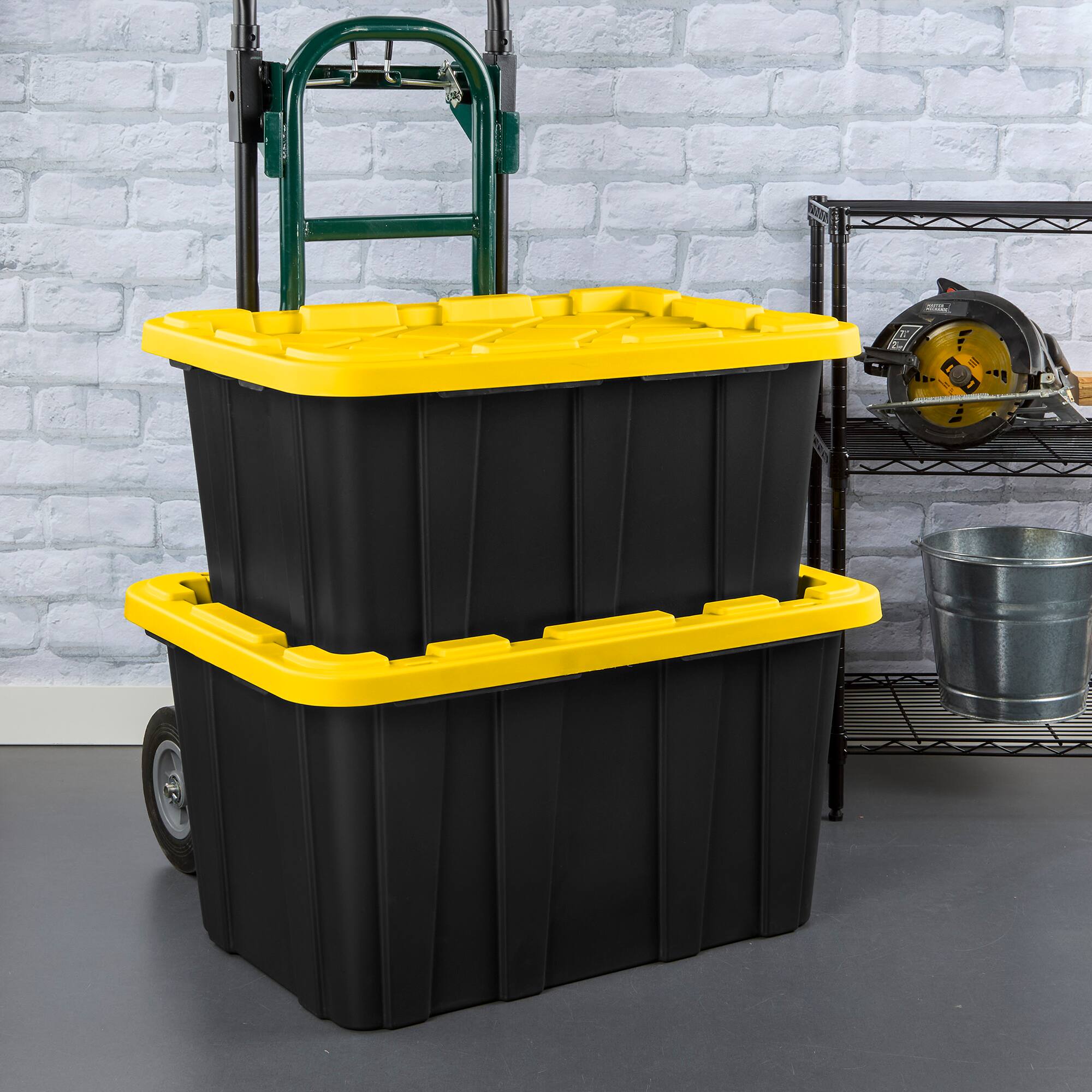 Alt View 4. Sterilite - Sterilite 27 Gallon Industrial Stackable Storage Tote Lidded Containers, 12 Pack - Black.