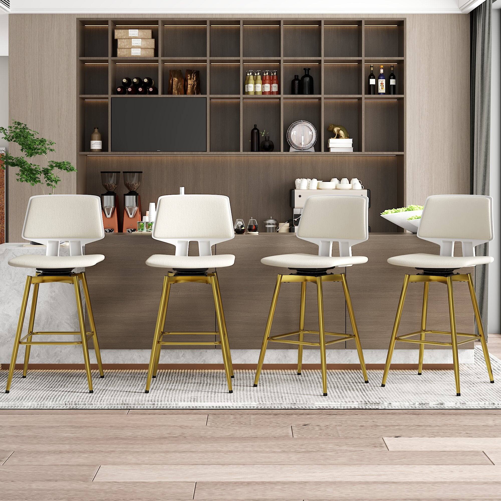 Vecelo - Set of 4 Counter Height Swivel Bar Stools, 360 Swivel Bar Stools with Back for Kitchen Island - Gold