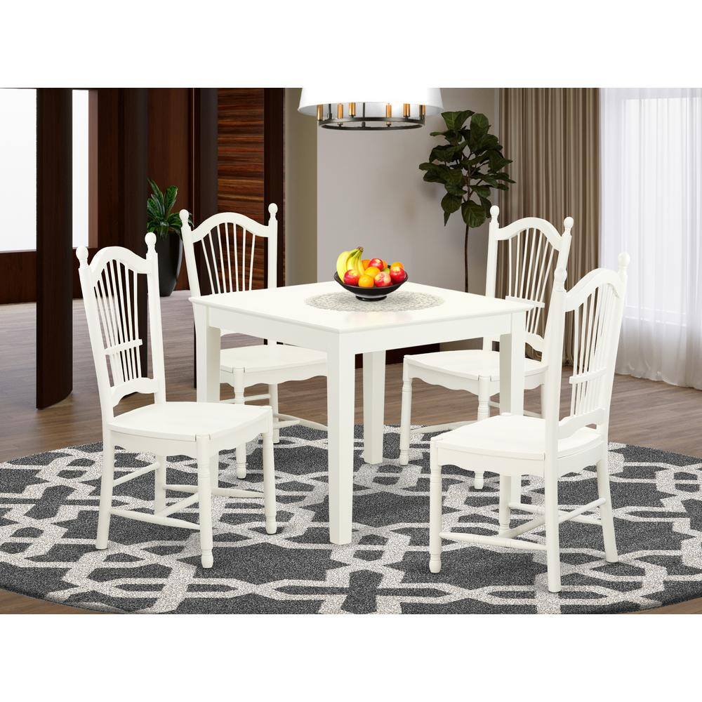 Back. East West Furniture - 5 Pc small Kitchen Table and 4 hard wood Dining Chairs in Linen White - Linen White.