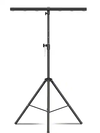 Front. FINEAK - 41-95in Adjustable Round T-Bar DJ Light Tripod - Heavy Duty for 7 Par Can Lights, Stage Bar Party - Black.