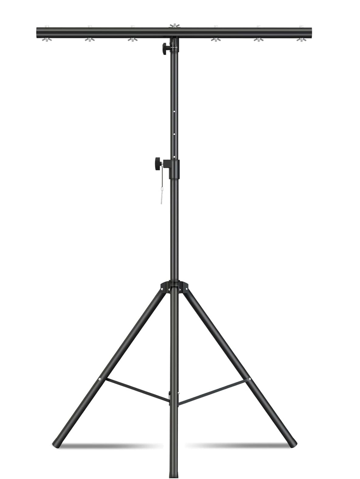 Front. FINEAK - 41-95in Adjustable Round T-Bar DJ Light Tripod - Heavy Duty for 7 Par Can Lights, Stage Bar Party - Black.