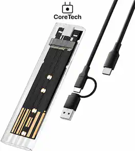 Core Tech - M.2 NVMe SSD Enclosure, USB-C 10Gbps USB 3.2 Gen 2, Tool-Free Case with USB-A Adapter - Transparent