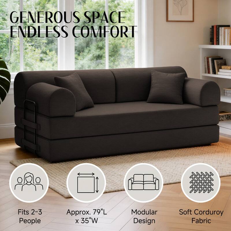GENEROUS SPACE ENDLESS COMFORT

Fits 2-3 People

Approx. 79"L x 35"W

Modular Design

Soft Corduroy Fabric