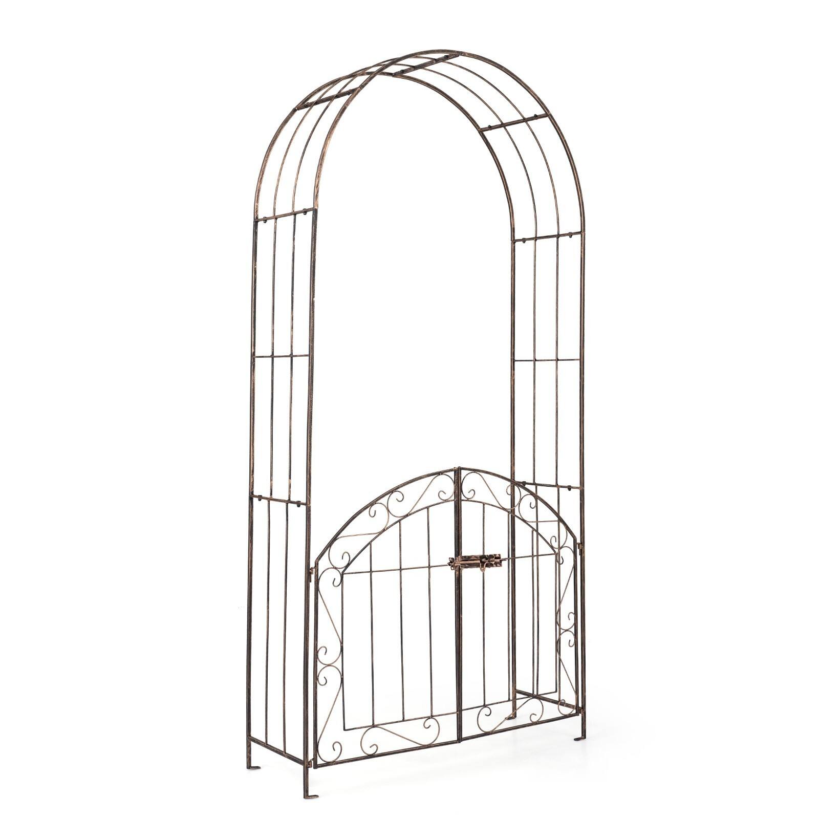 Alt View 9. Costway - Costway 79" Metal Garden Arch with Gate, Heavy Duty Arbor Trellis with 4 Stakes - Bronze.