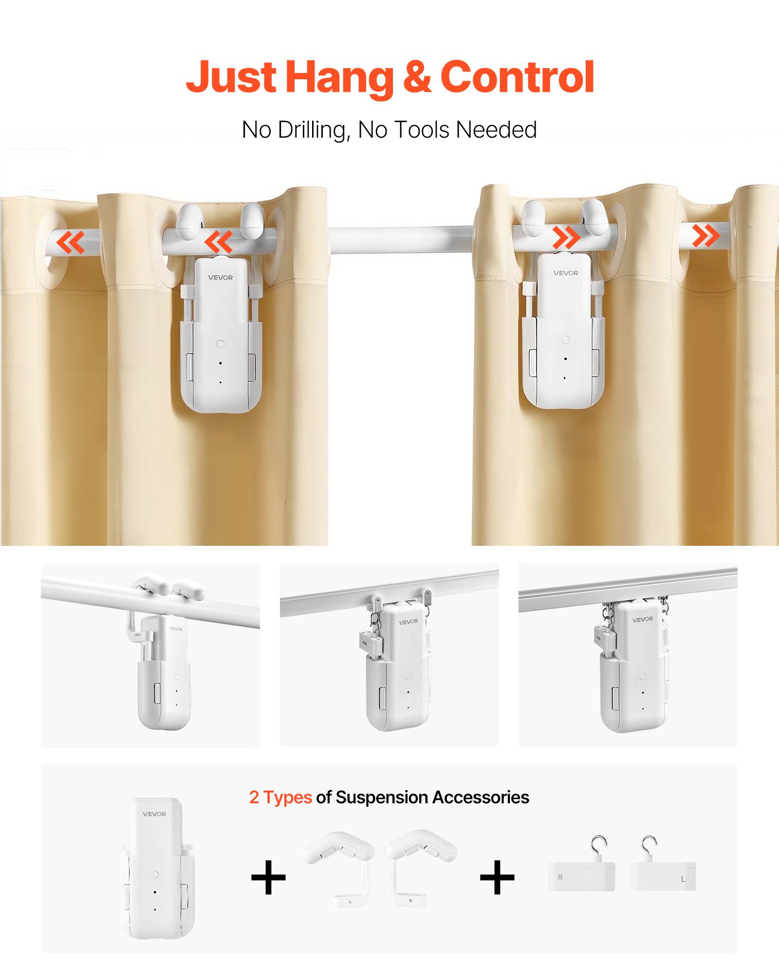 Just Hang & Control  
No Drilling, No Tools Needed  

2 Types of Suspension Accessories