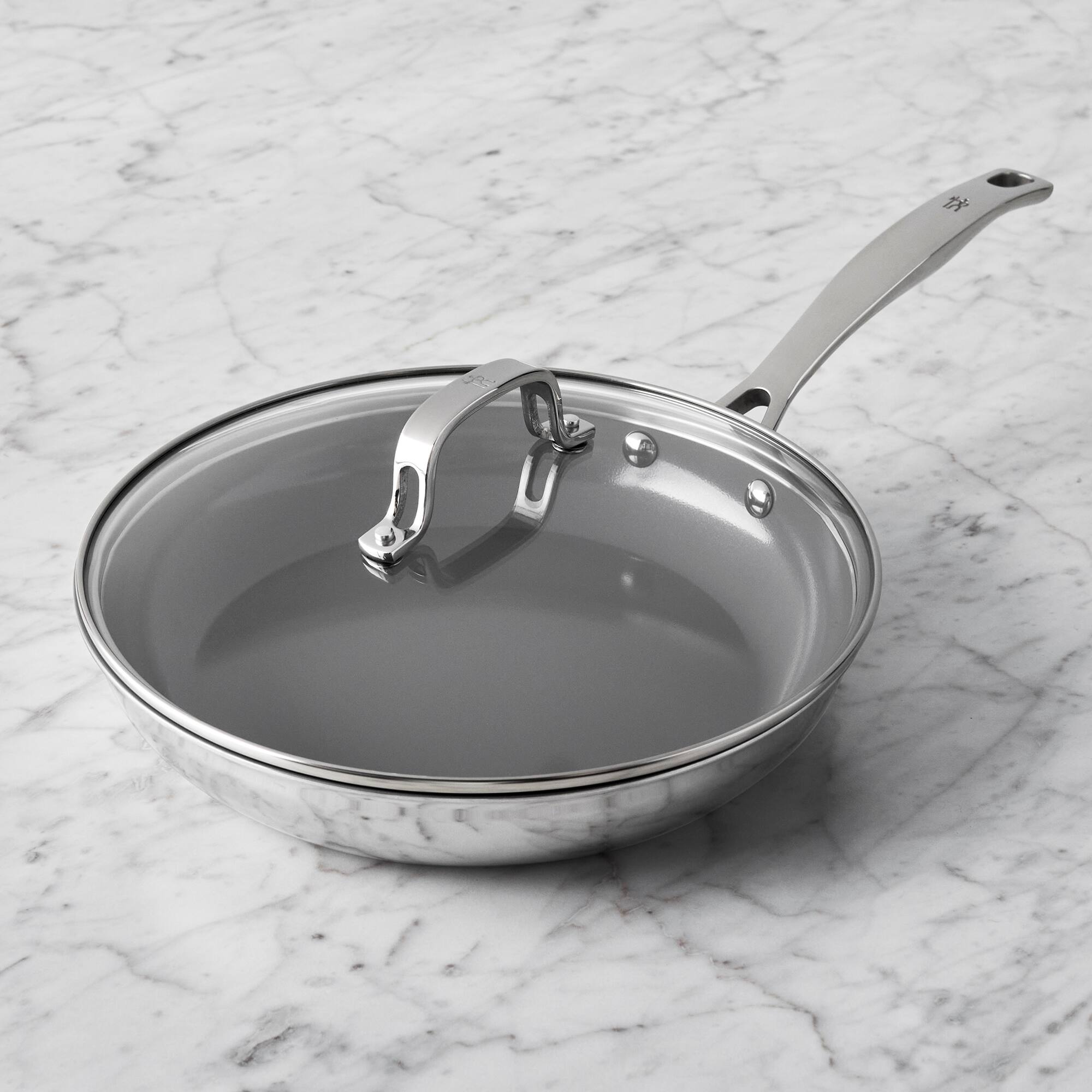 Alt View 4. Henckels - Henckels Clad H3 10-inch Stainless Steel Ceramic Nonstick Fry Pan with Lid - Stainless Steel.