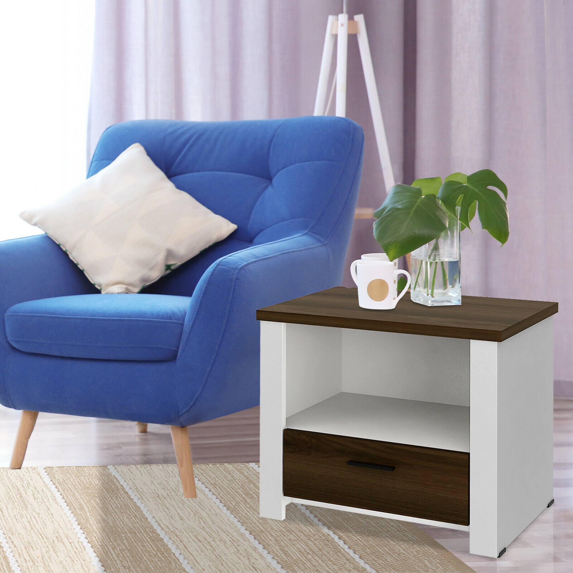 Alt View 3. Gymax - Gymax Accent Nightstand with Drawer and Open Shelf Sofa End Table Bedroom Living Room - as pic.