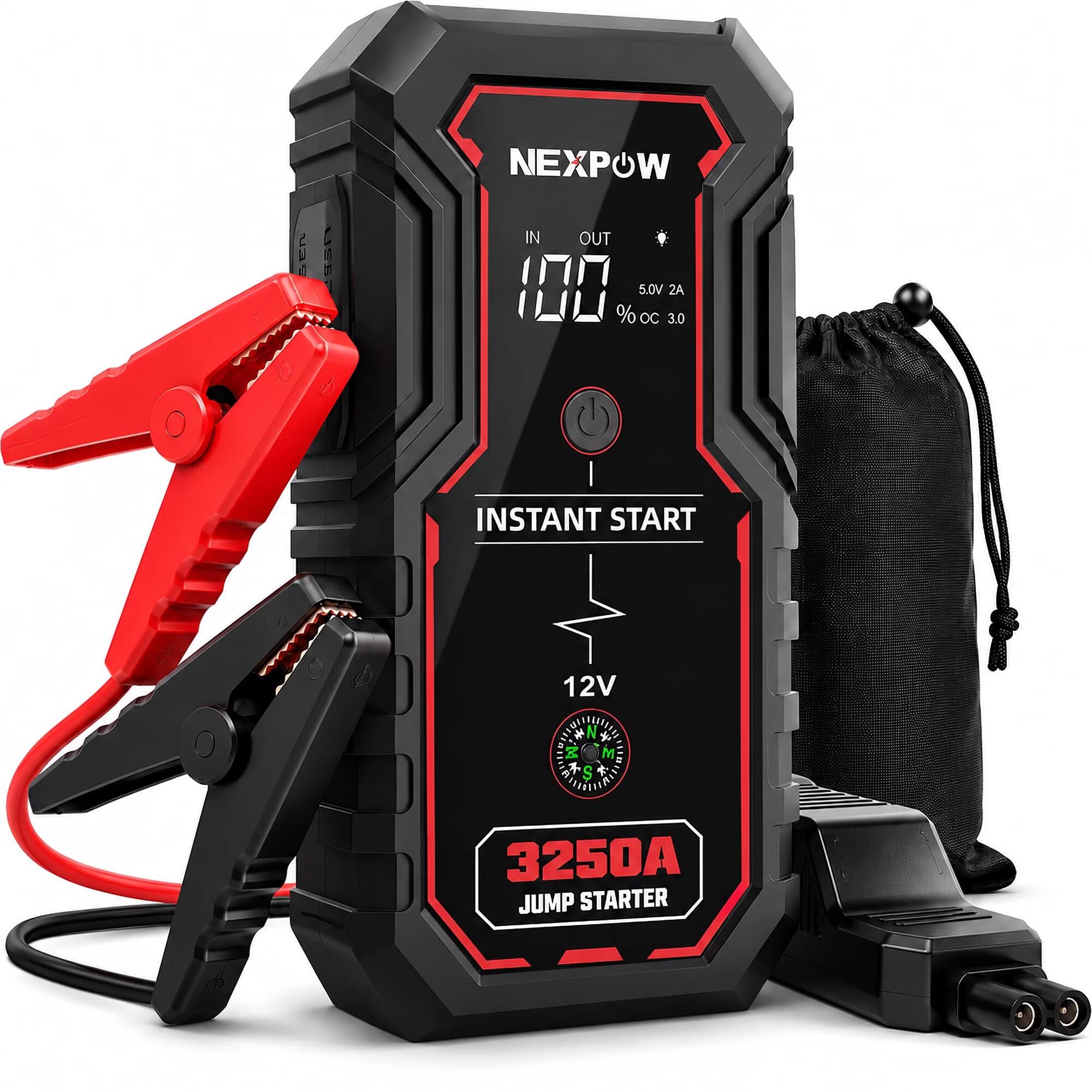 NEXPOW  
IN OUT 100% OC 5.0V OC 3.0 2A  
INSTANT START  
12V  
3250A JUMP STARTER