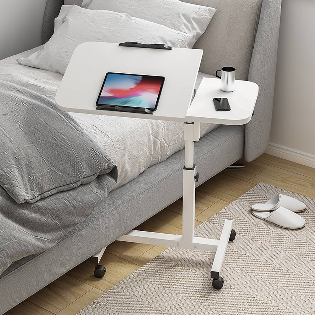 Left. GARVEE - Movable Tilt Overbed Bedside Table with Wheels,23.6-37.4in Adjustable Height Overbed Table,Portable Computer Cart, White.