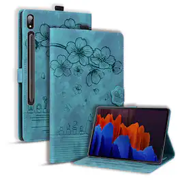 Dteck - For Samsung Galaxy Tab S11 Ultra 14.6-inch Embossed Flower Pattern Folio Case Card Slots Kickstand Cover - Green