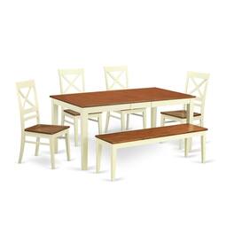 East West Furniture - 6 PC dinette set - Table and 4 Dining Chairs plus Bench - Buttermilk & Cherry