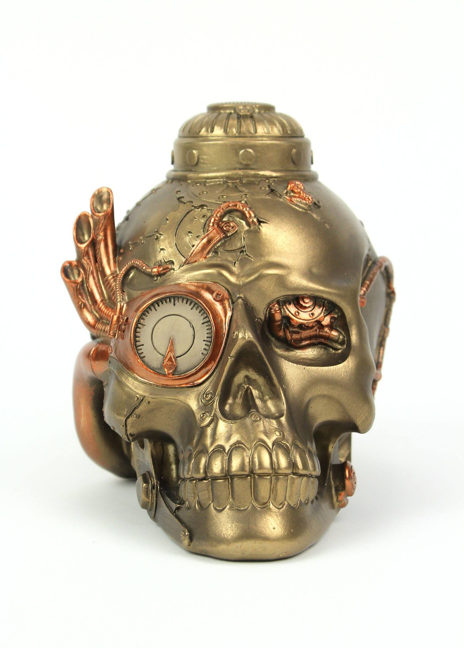 Alt View 2. Zeckos - Antique Bronze Finish Retro-Futuristic Steampunk Human Skull Tabletop Statue - Bronze.