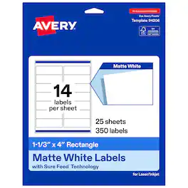 Avery - Avery® Matte Rectangle Labels, 1-1/3" x 4", 350 Total - White