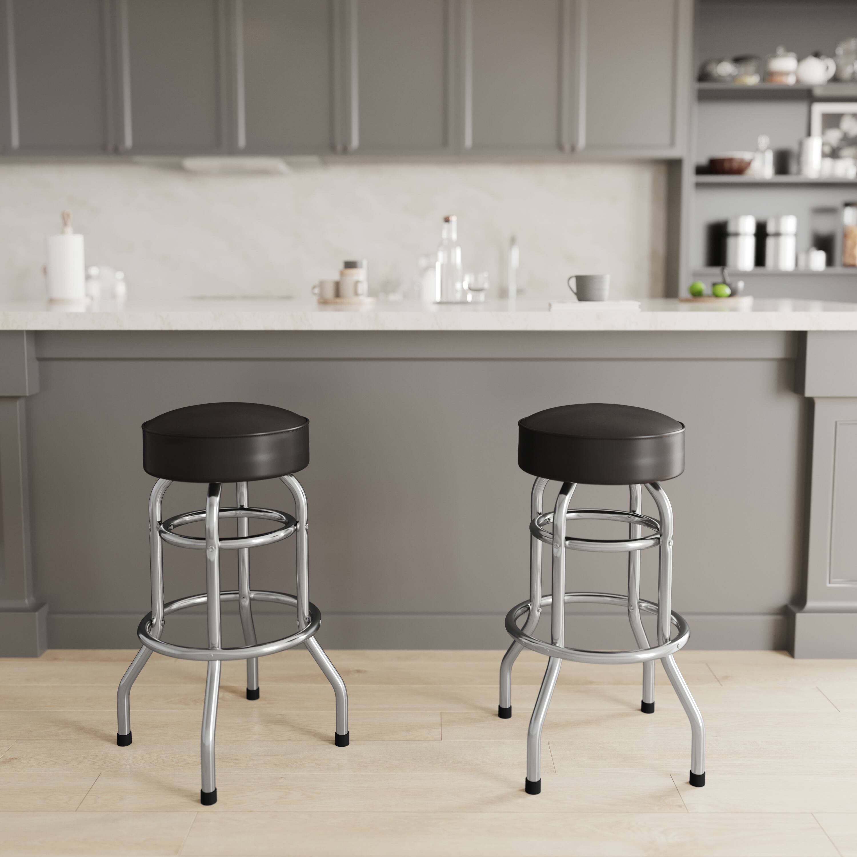 Alt View 3. Emma + Oliver - Retro Backless Double Ring Chrome Restaurant Dining Barstool - Dark Brown.