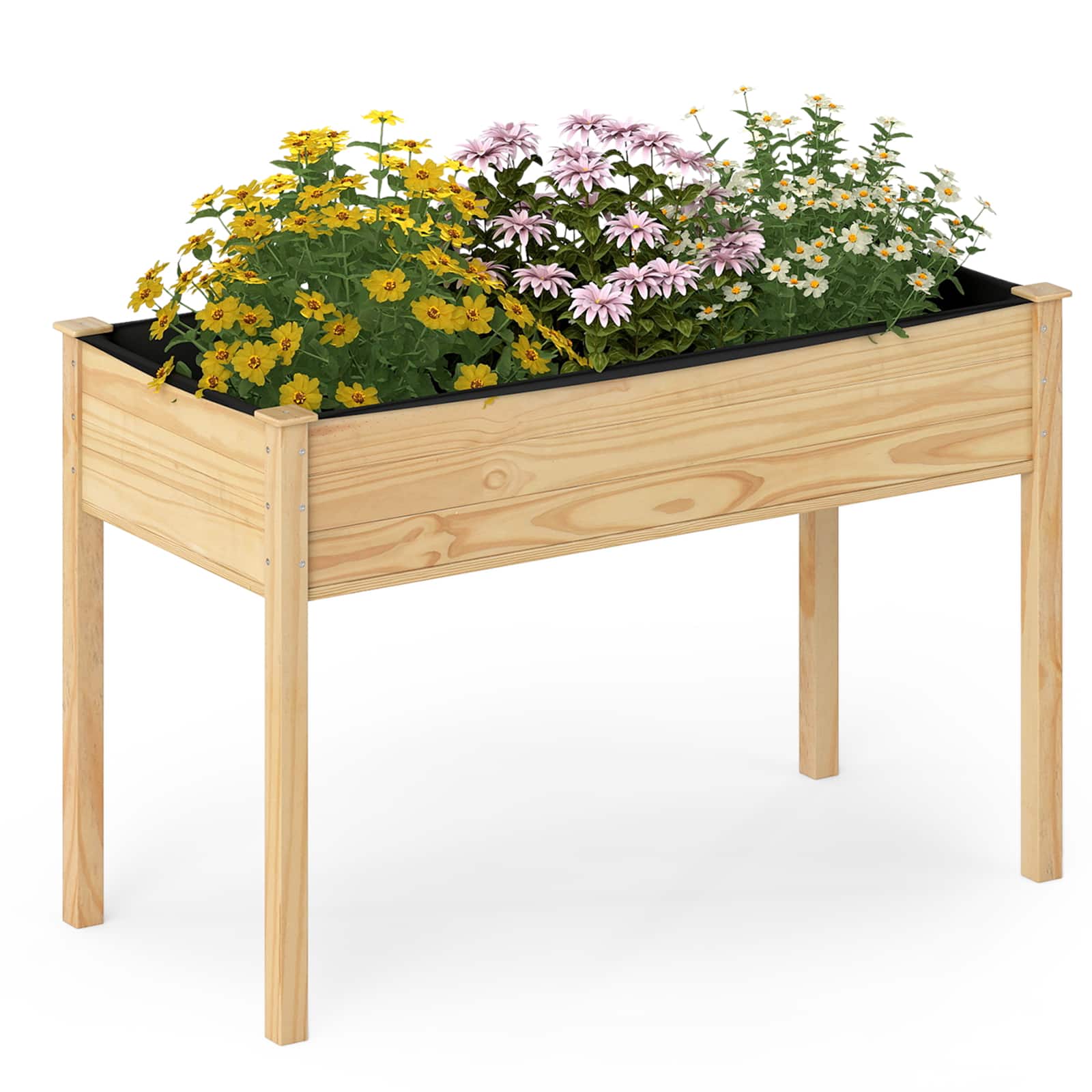 Gymax - Wooden Raised Garden Bed w/Legs Liner Drainage Holes Large Planter Box for Herb - Yellow