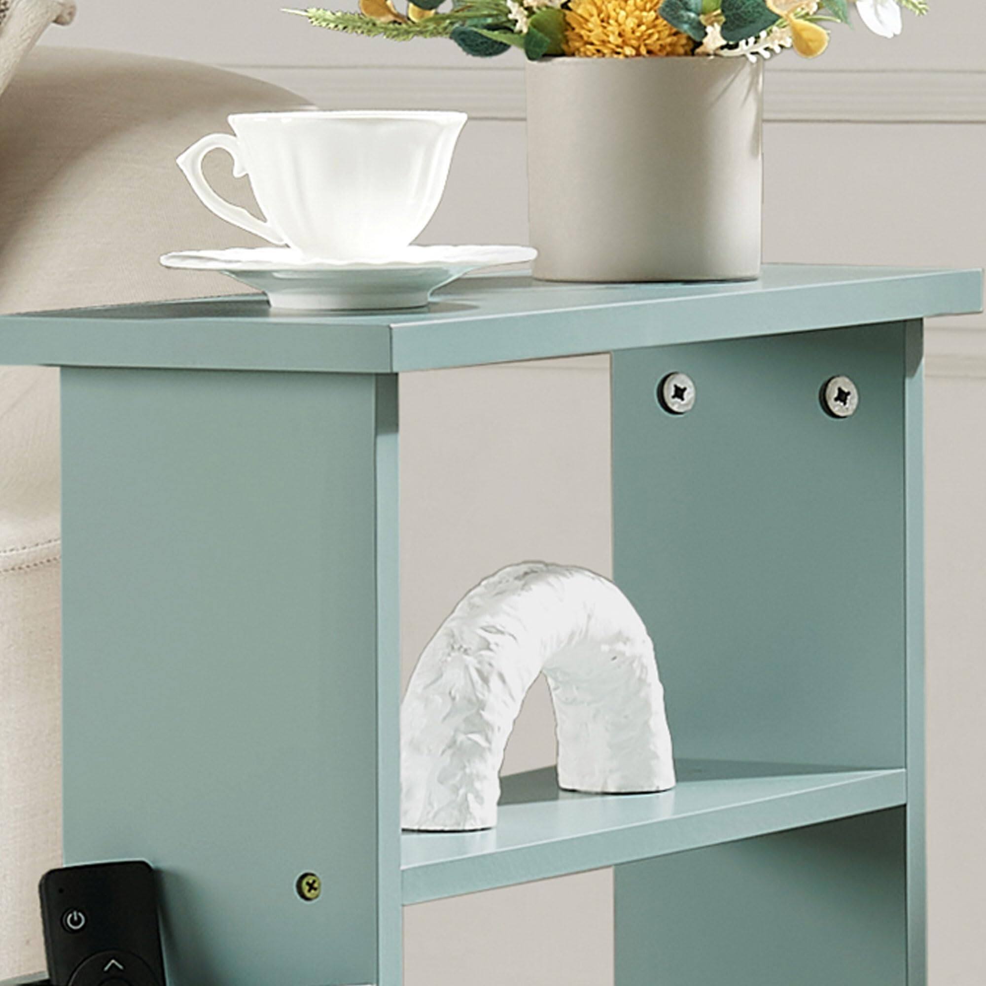 Back. Kings Brand Furniture - Kings Brand Furniture Zeke Narrow Side Table with Storage Shelf - Ice blue.