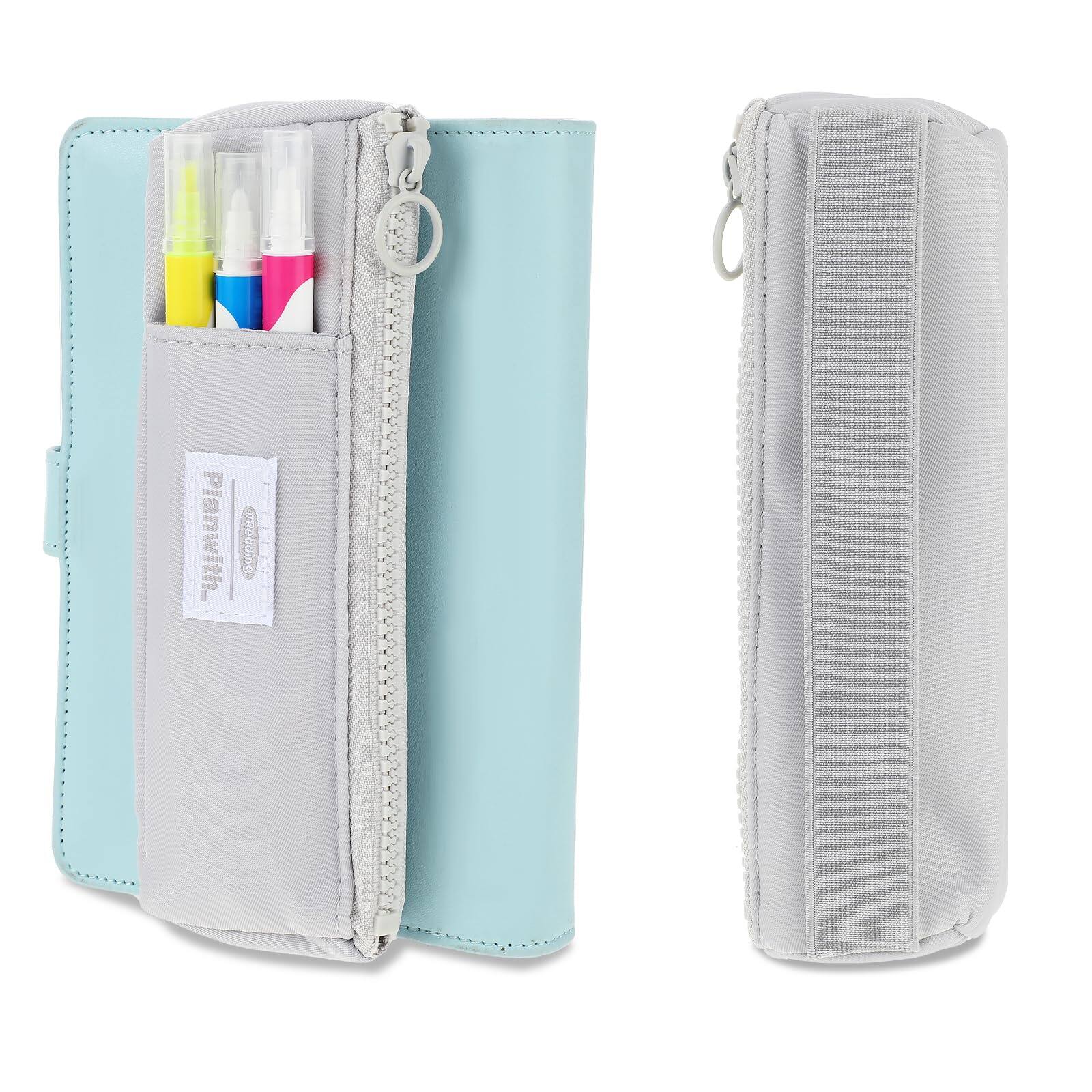 Dapper Styles - Pen Holder For Notebook With Zipper And Adjustable Elastic Band Slim Pencil Case Journal Hardcover Notebooks Books - Gray