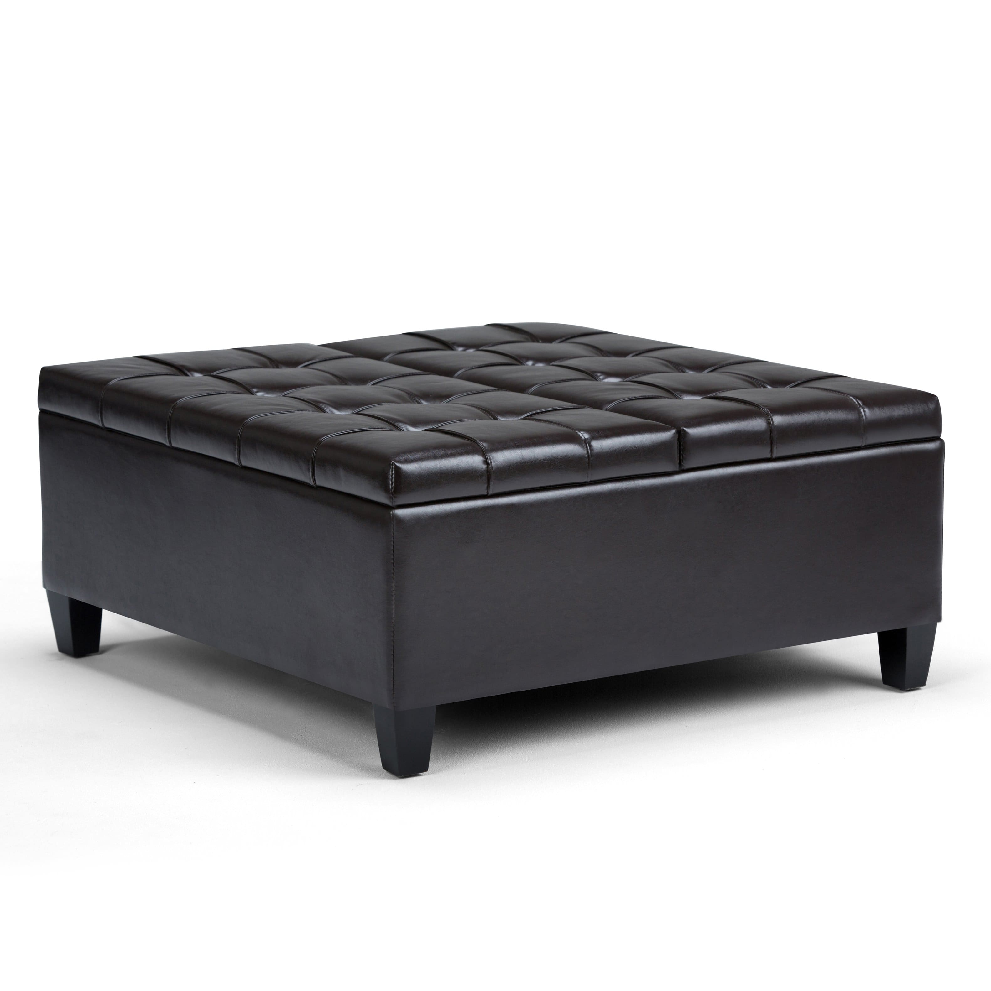 Simpli Home – Harrison 36 inch Wide Transitional Square Coffee Table Storage Ottoman in Tanners Brown Faux Leather – Tanner’s Brown Sansujyuku sansujyuku.com