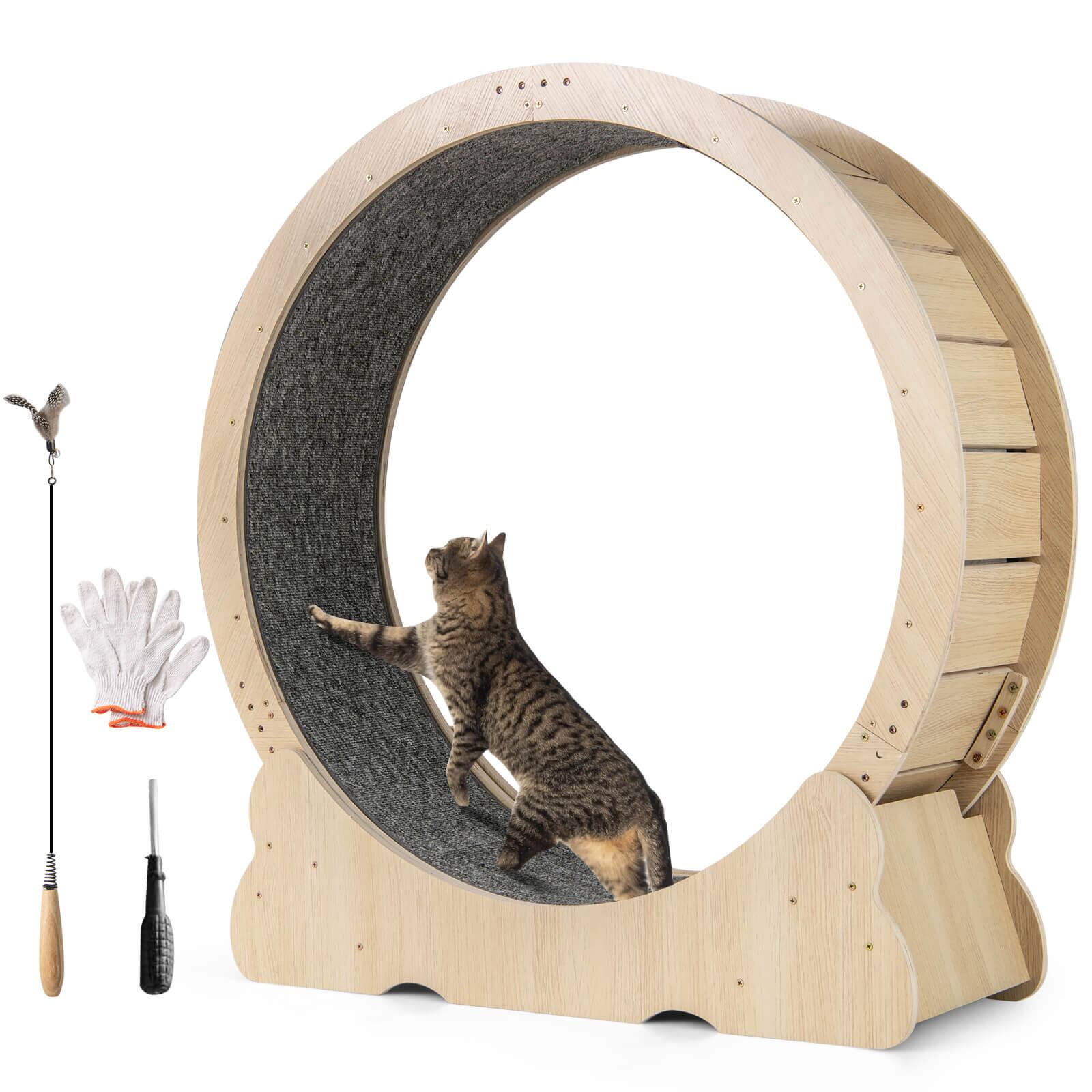 Front. Costway - Costway 40" Large Cat Exercise Wheel Cat Treadmill w/ Lockable Mechanism Wooden Ultra Low Noise - Natural.