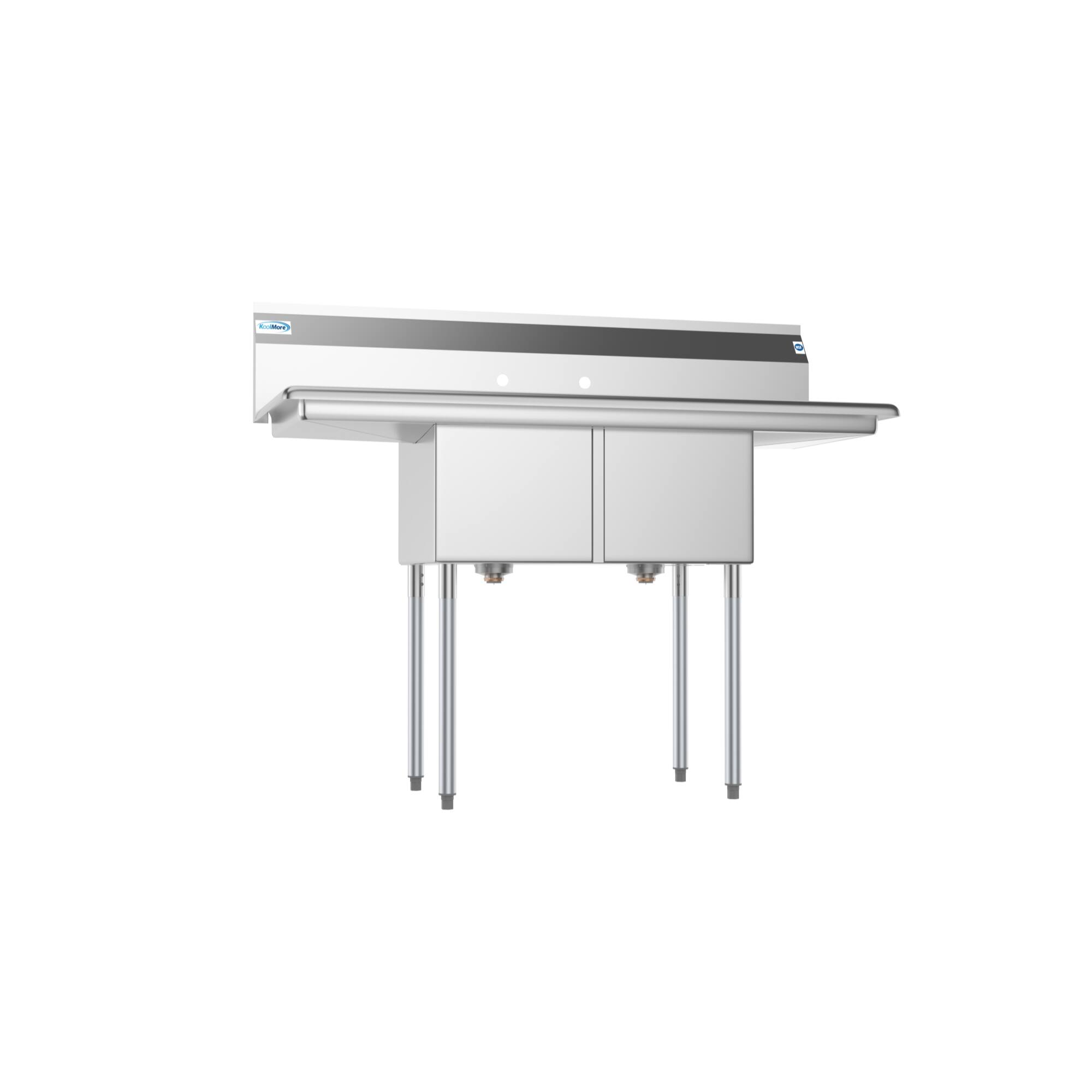 Alt View 1. Koolmore - 52 in. Two Compartment Stainless Steel  Sink with 2 Drainboards, Bowl Size 14"x 16"x 11" SB141611-12B3. - Stainless Steel.