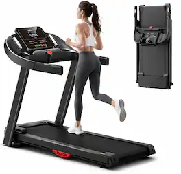 ROBORE - P9 Premium Portable Folding Treadmill for Home Office, 7.5 MPH 2.5HP Quiet Motor, Heart Rate, Extra-Large LED Display - Black