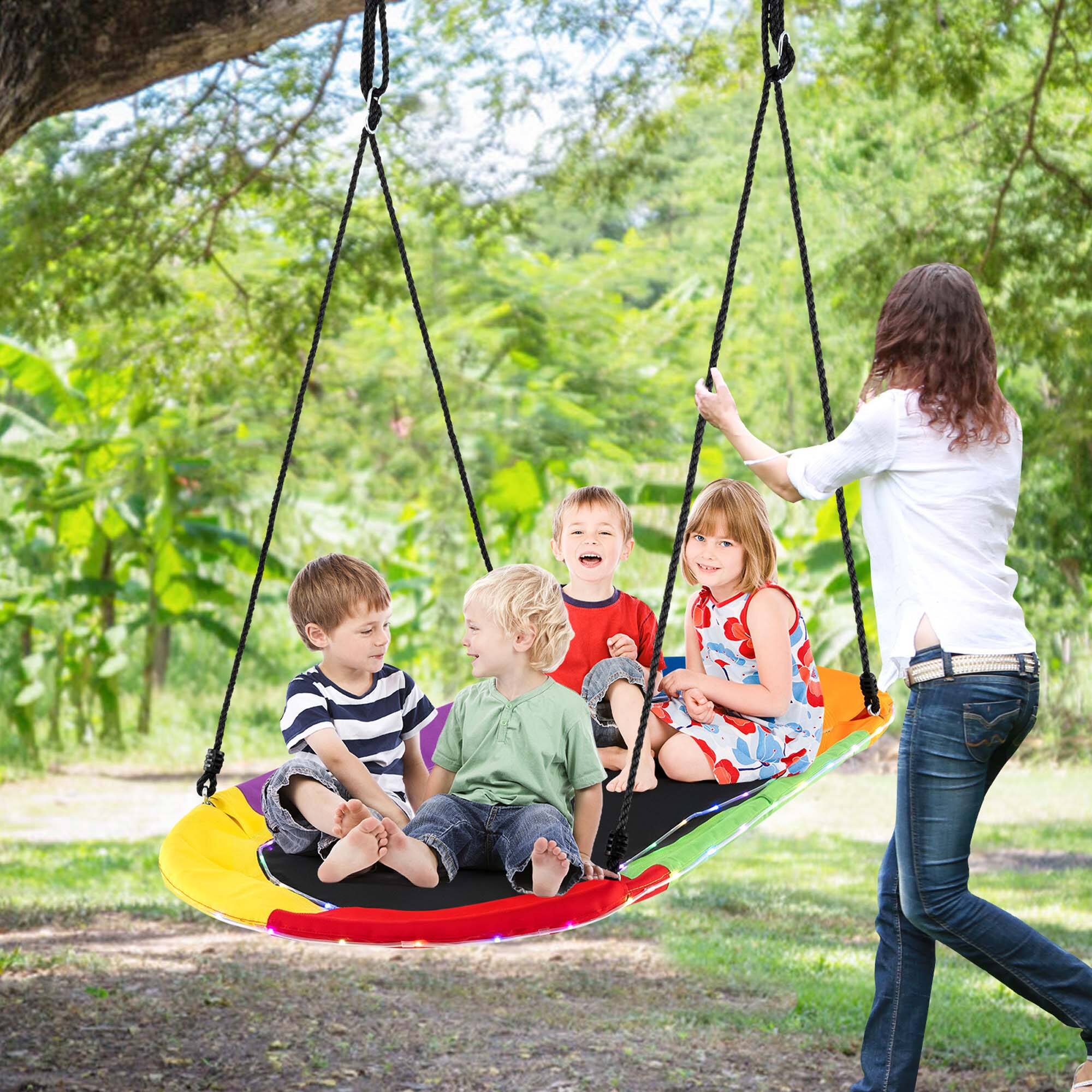 Alt View 3. Costway - Costway 60" Saucer Swing with LED Lights 700 LBS Platform Tree Swing with Adjustable Ropes - Multicolor.