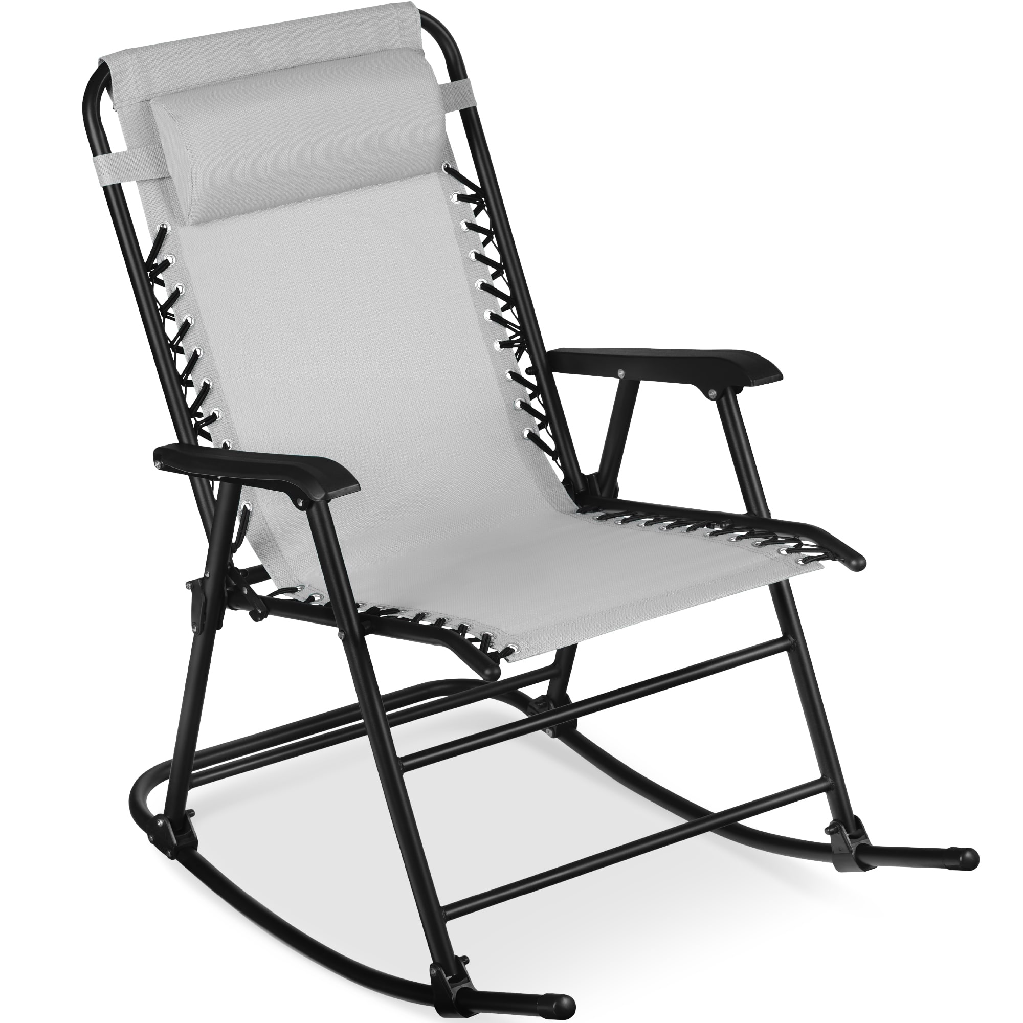 Best Choice Products - Folding Outdoor Zero Gravity Rocking Lounge Chair w/ Headrest Pillow - Ice Gray